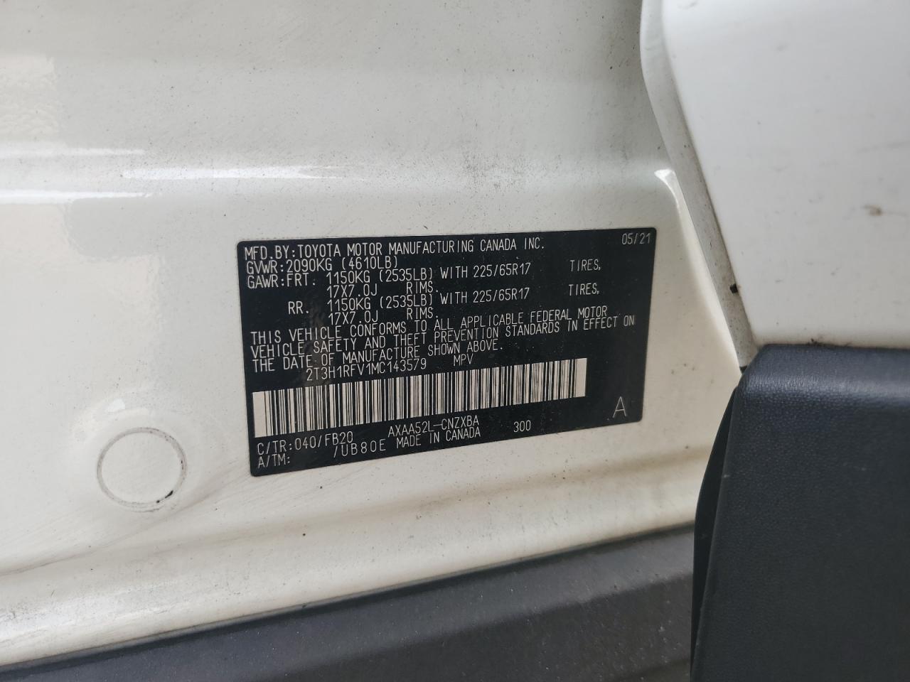 2021 Toyota Rav4 Le VIN: 2T3H1RFV1MC143579 Lot: 71303375