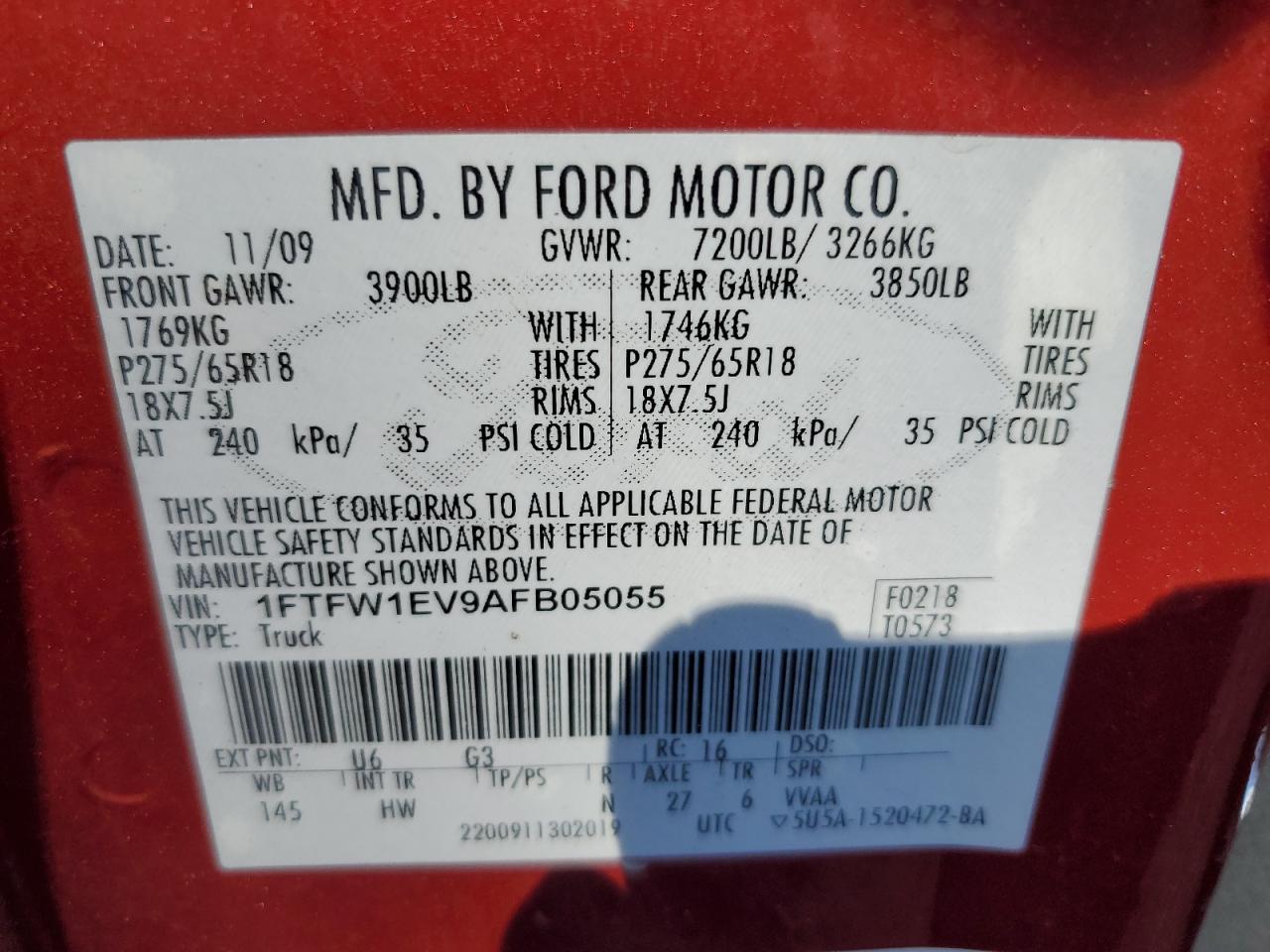 2010 Ford F150 Supercrew VIN: 1FTFW1EV9AFB05055 Lot: 81118165