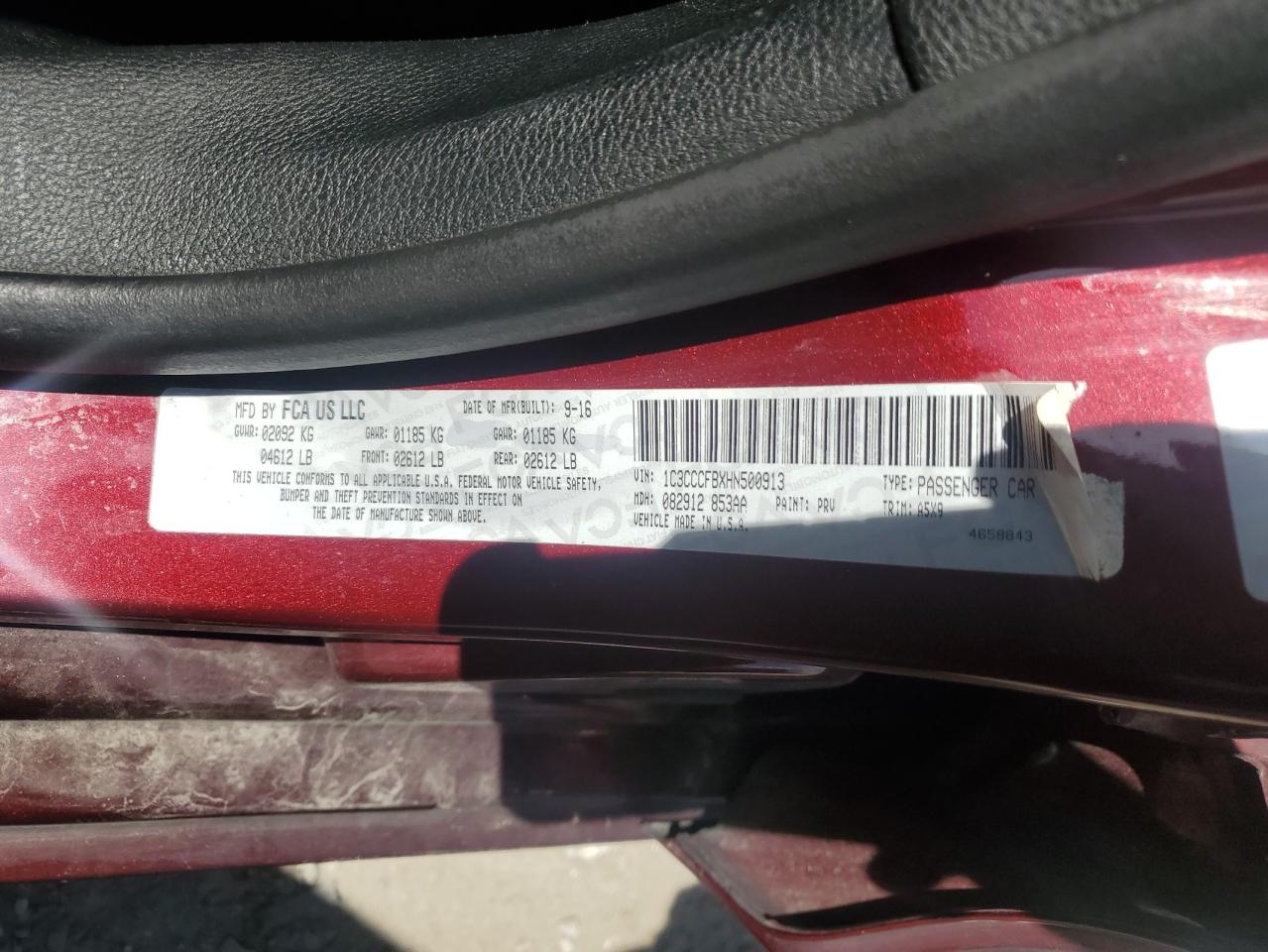 2017 Chrysler 200 Lx VIN: 1C3CCCFBXHN500913 Lot: 70627965