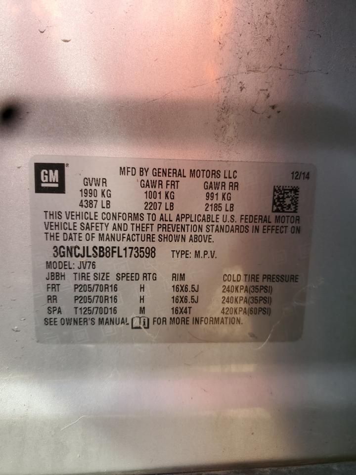 2015 Chevrolet Trax 1Lt VIN: 3GNCJLSB8FL173598 Lot: 70748765