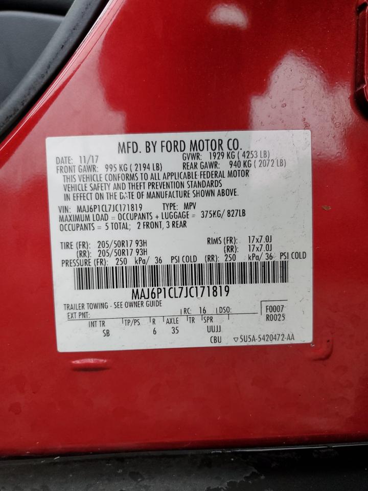2018 Ford Ecosport Ses VIN: MAJ6P1CL7JC171819 Lot: 71464475