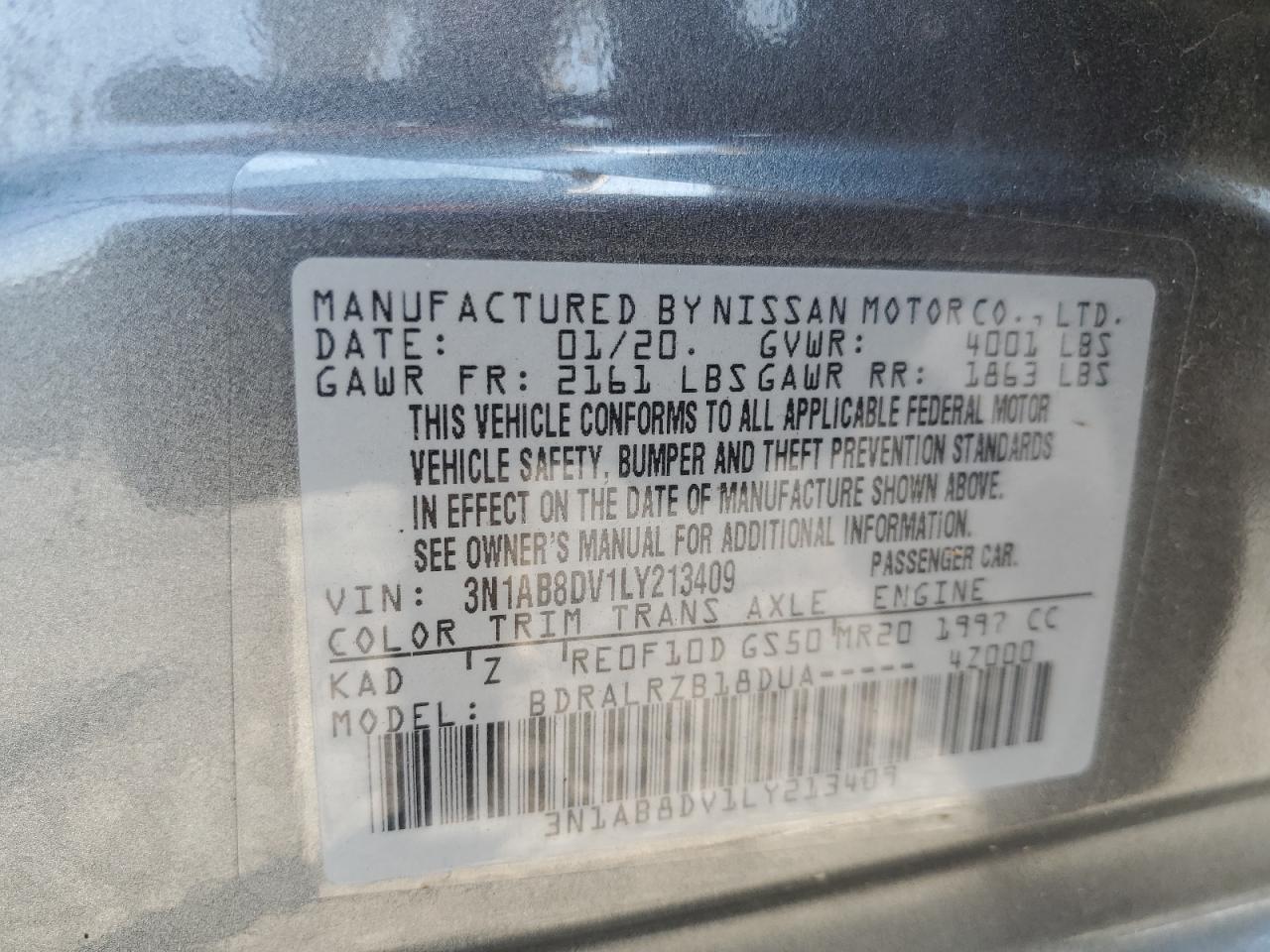 2020 Nissan Sentra Sr VIN: 3N1AB8DV1LY213409 Lot: 80120675