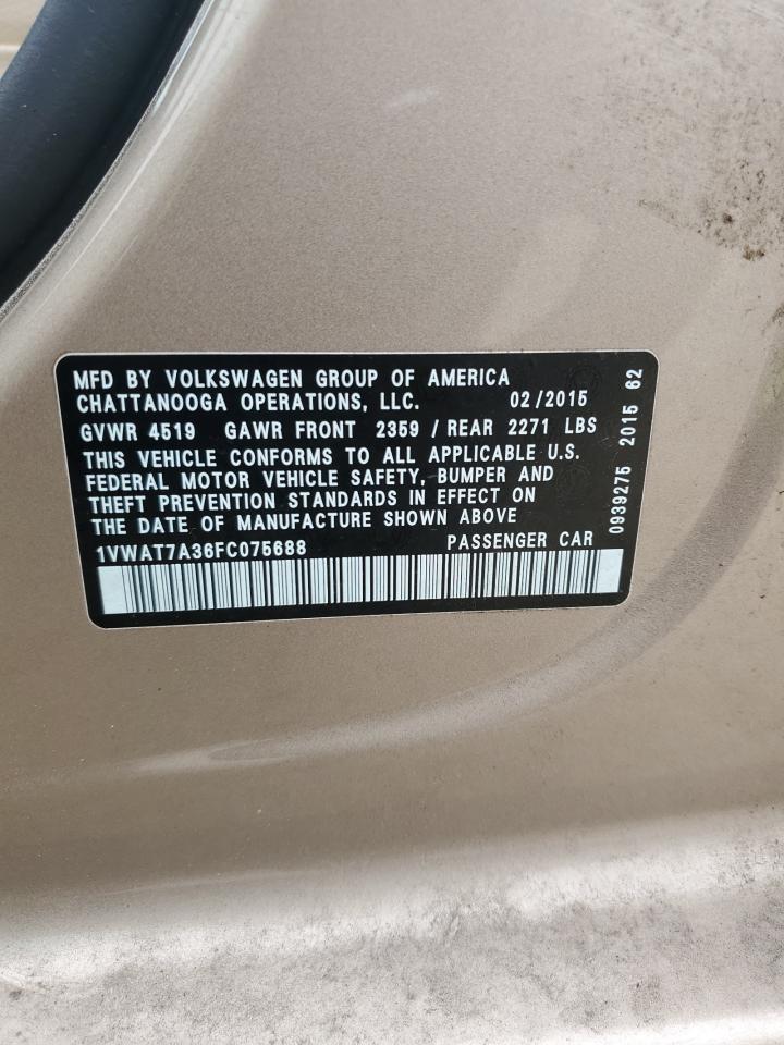 2015 Volkswagen Passat S VIN: 1VWAT7A36FC075688 Lot: 84597905