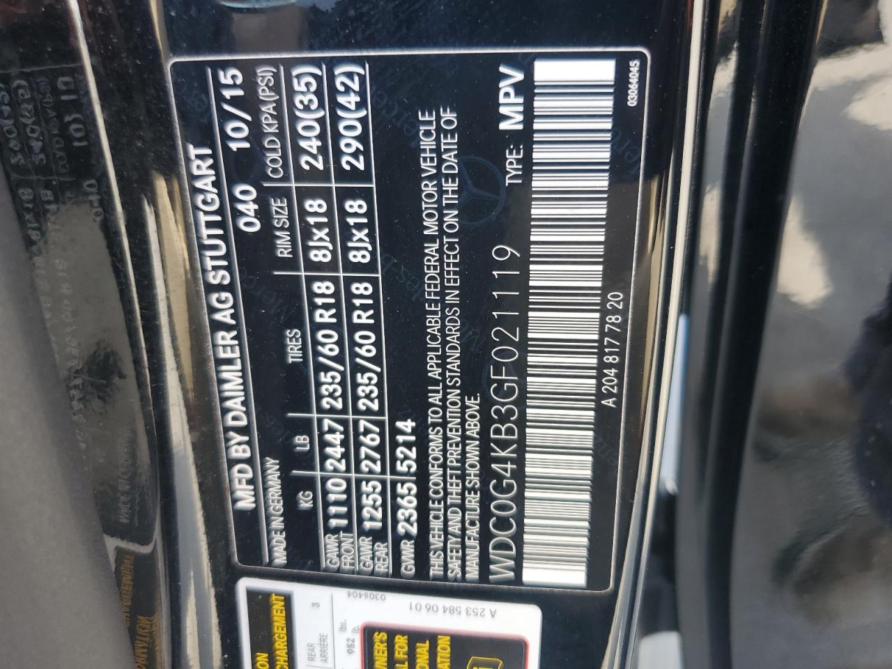 2016 Mercedes-Benz Glc 300 4Matic VIN: WDC0G4KB3GF021119 Lot: 71420185