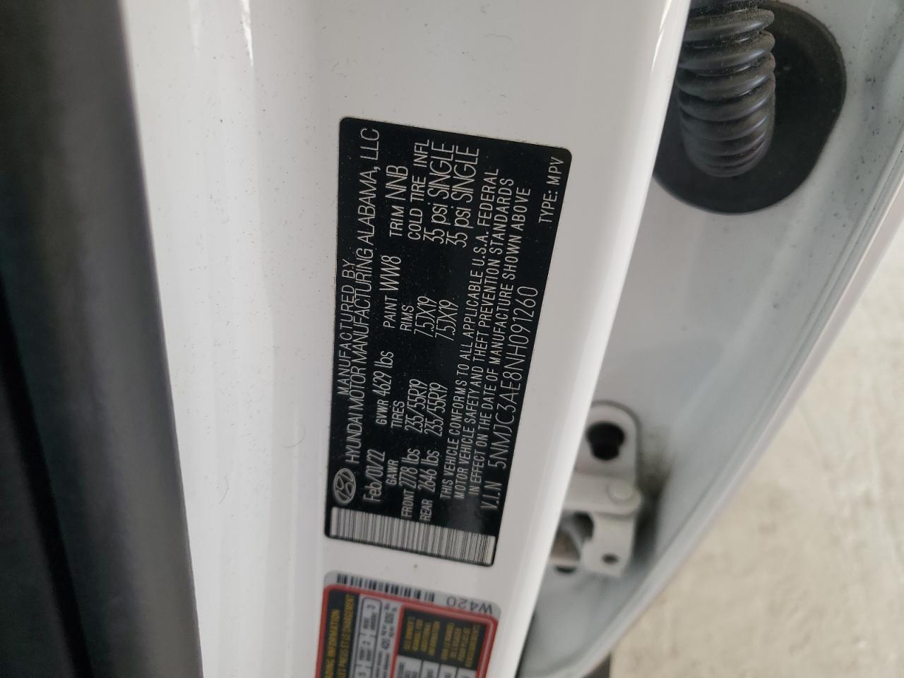 2022 Hyundai Tucson Sel VIN: 5NMJC3AE8NH091260 Lot: 71227195