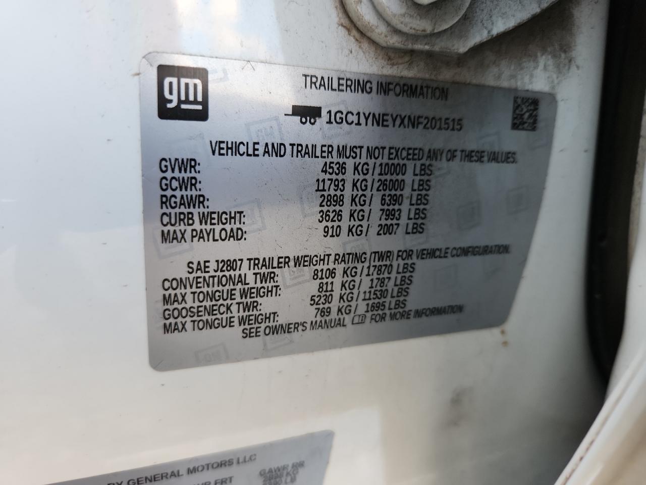 2022 Chevrolet Silverado K2500 Heavy Duty Lt VIN: 1GC1YNEYXNF201515 Lot: 84231315