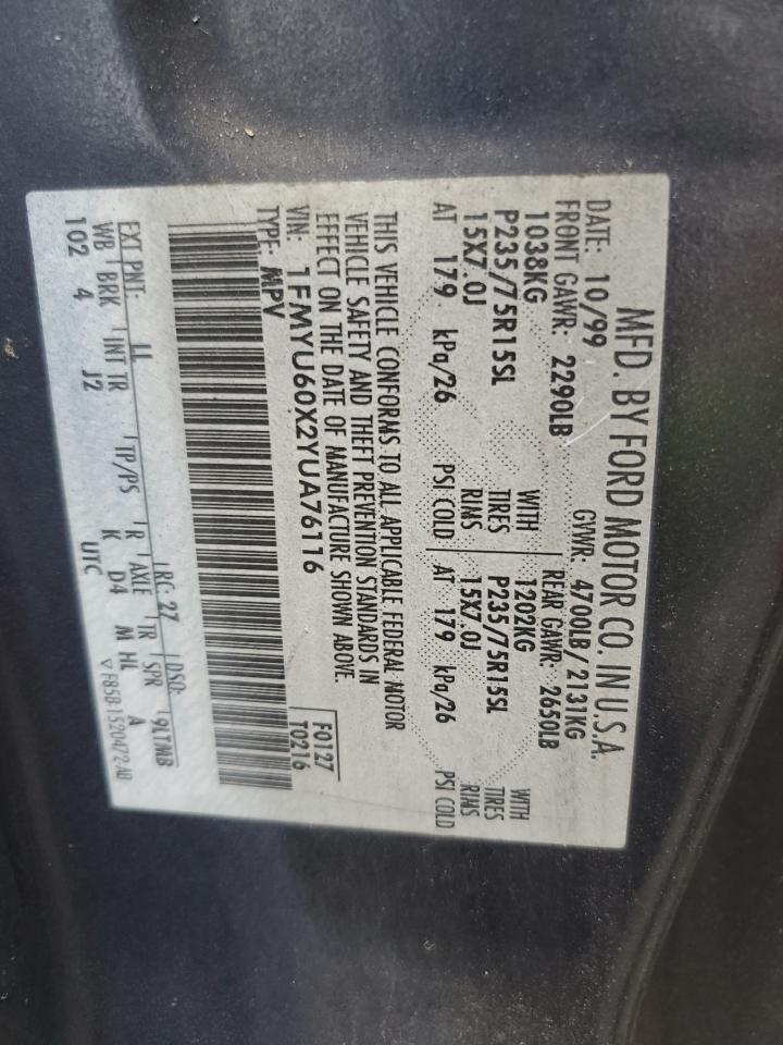 2000 Ford Explorer Sport VIN: 1FMYU60X2YUA76116 Lot: 84280935