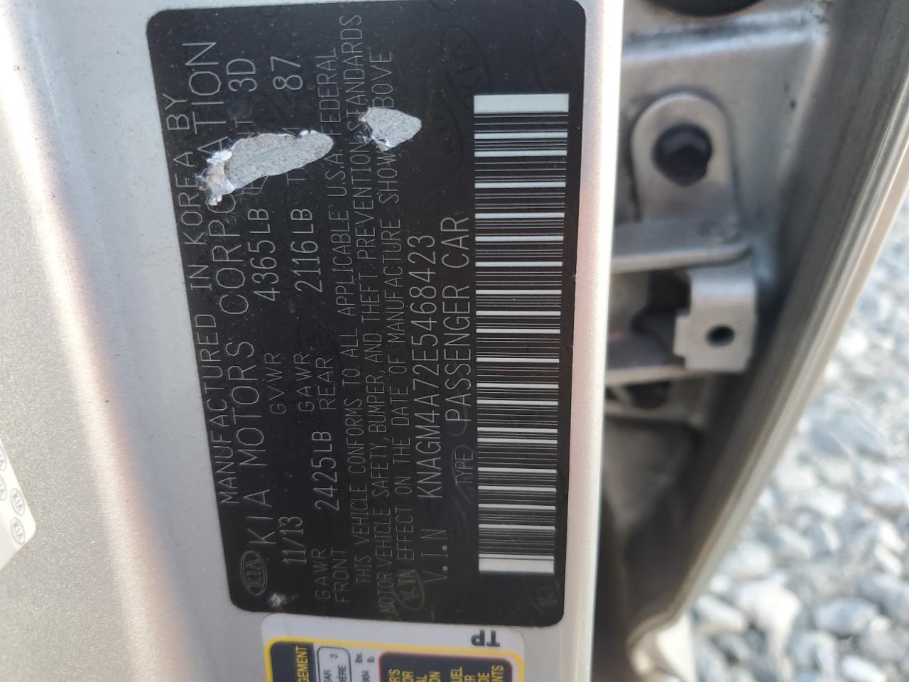 2014 Kia Optima Lx VIN: KNAGM4A72E5468423 Lot: 81821445