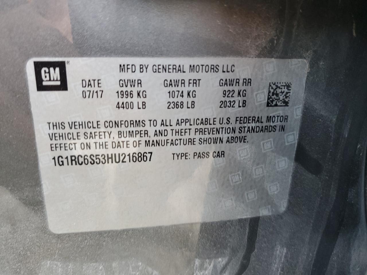 2017 Chevrolet Volt Lt VIN: 1G1RC6S53HU216867 Lot: 81125945