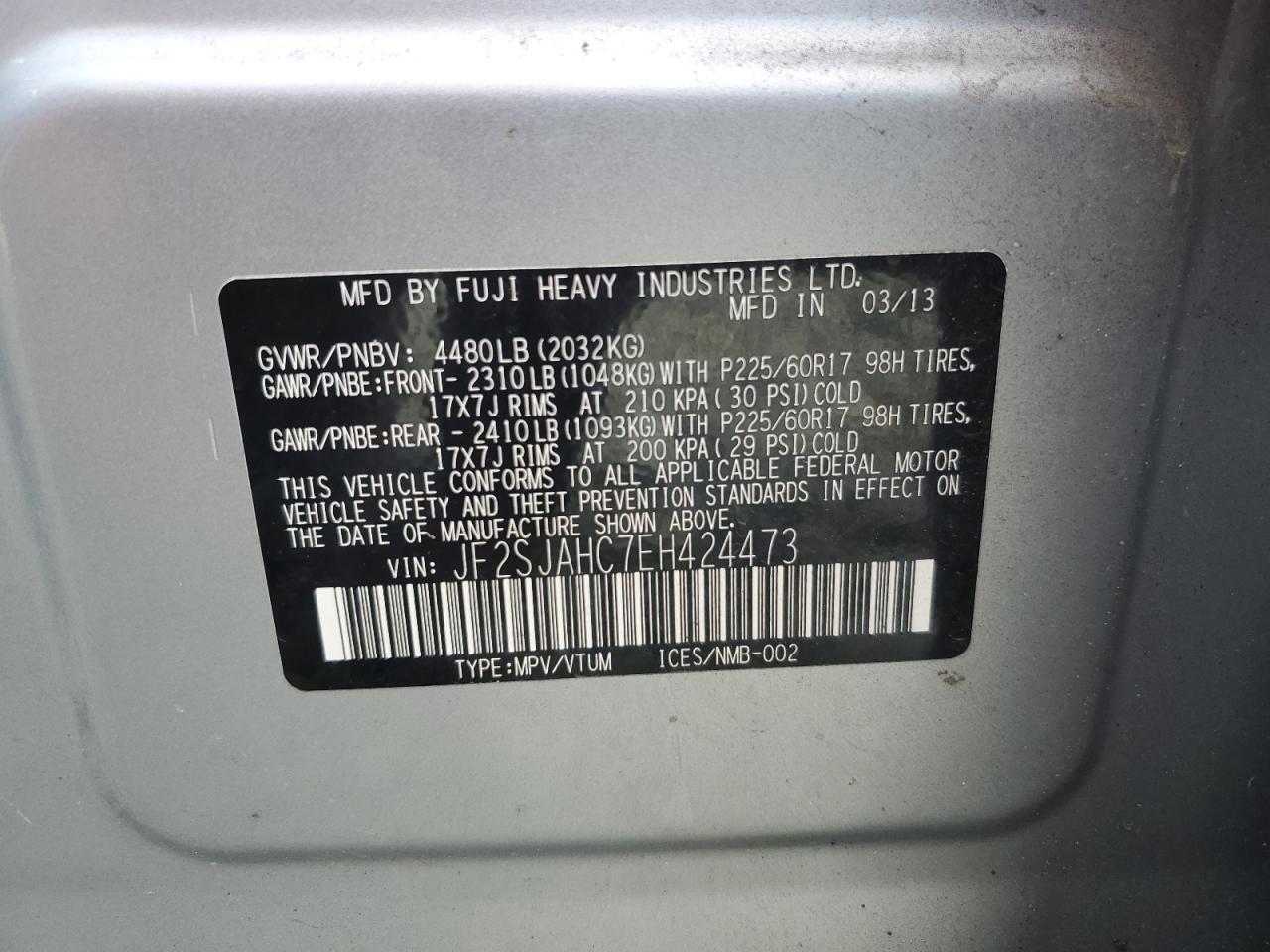 2014 Subaru Forester 2.5I Limited VIN: JF2SJAHC7EH424473 Lot: 71002205