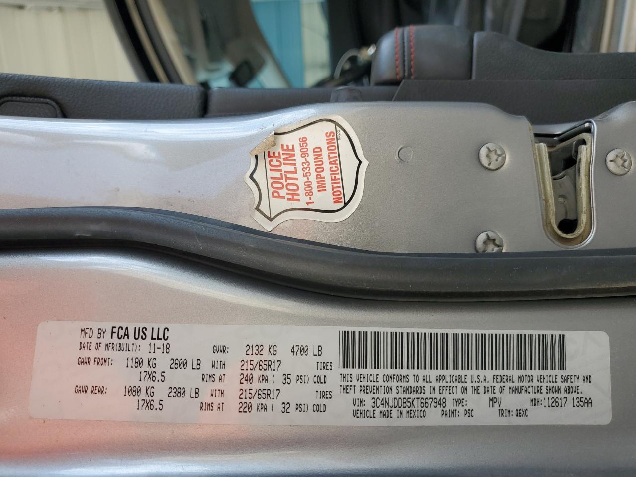 2019 Jeep Compass Trailhawk VIN: 3C4NJDDB5KT667948 Lot: 70371395