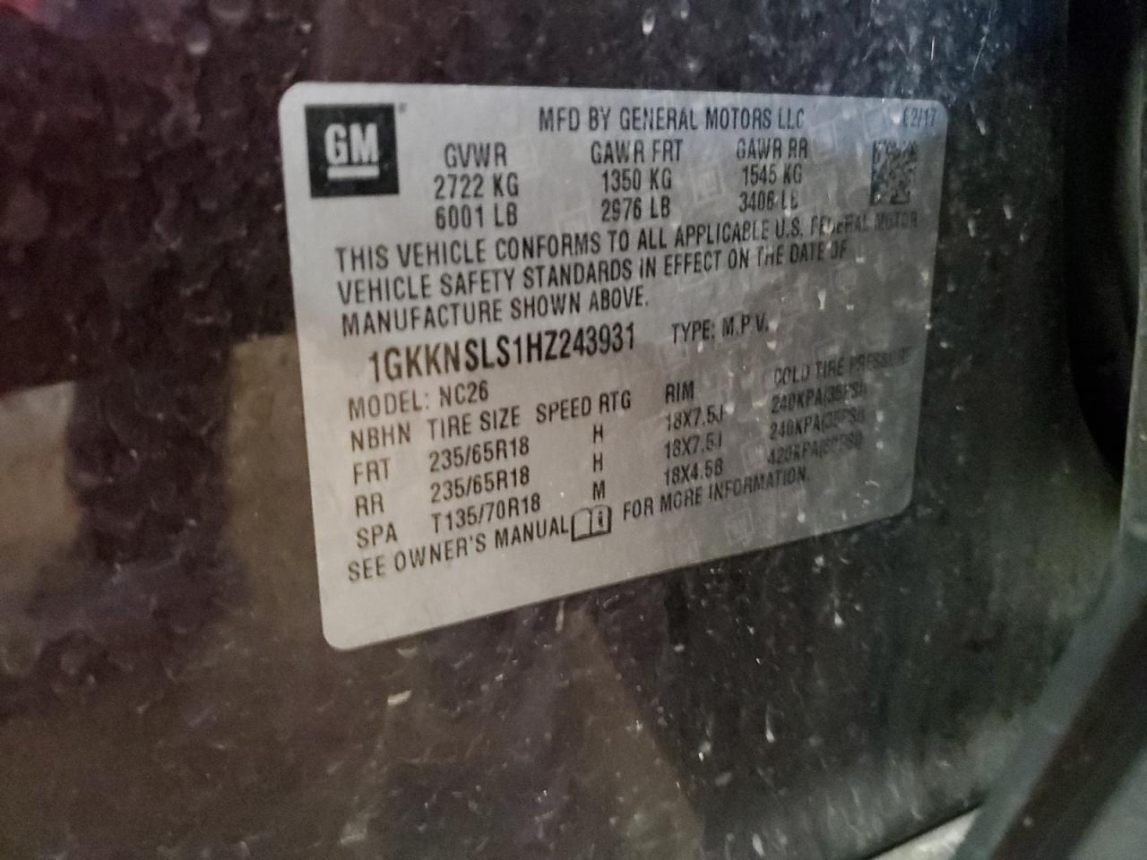 2017 GMC Acadia Sle VIN: 1GKKNSLS1HZ243931 Lot: 81777015