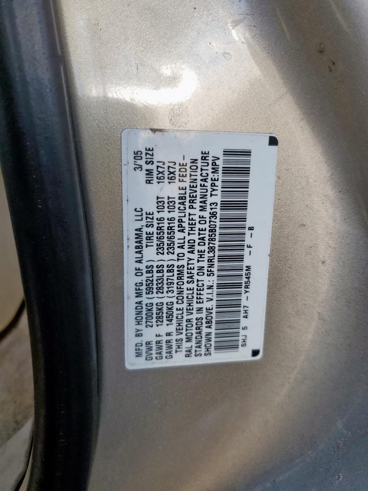 2005 Honda Odyssey Exl VIN: 5FNRL38785B073613 Lot: 92313405