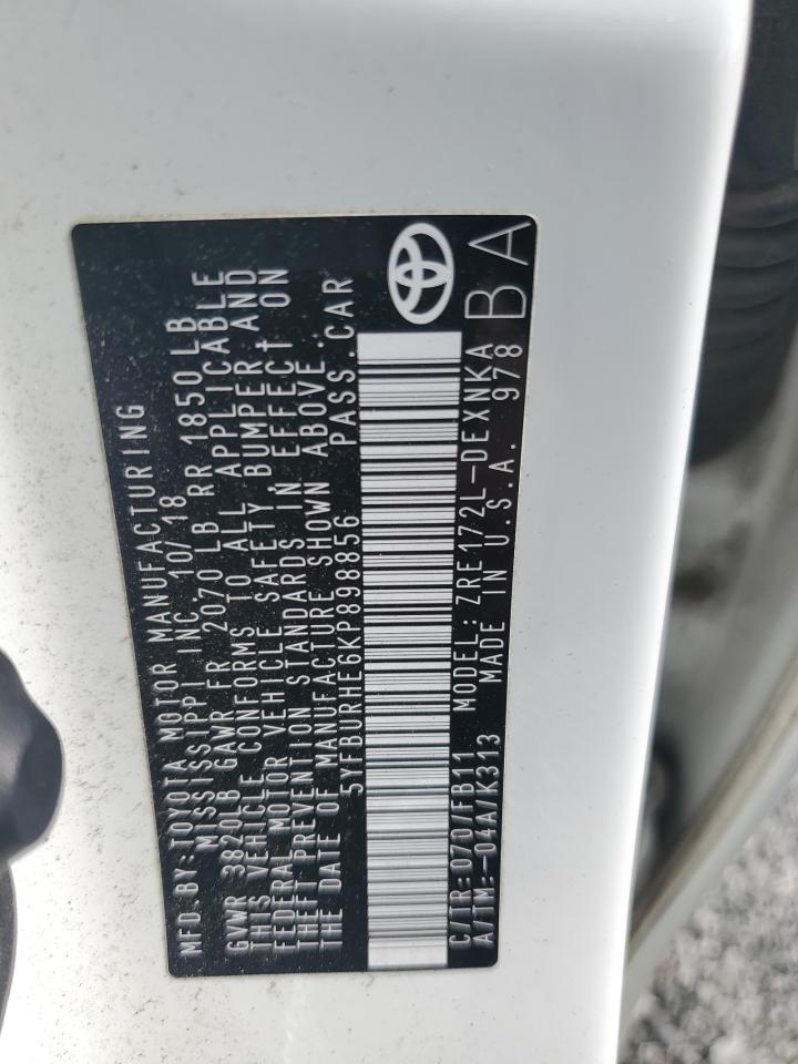 2019 Toyota Corolla L VIN: 5YFBURHE6KP898856 Lot: 80564605