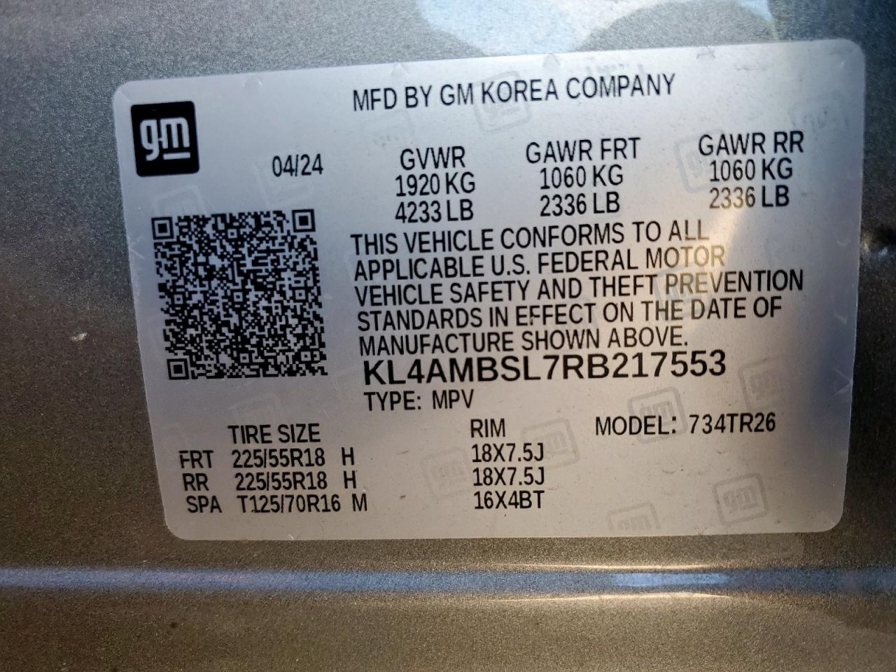 2024 Buick Encore Gx Preferred VIN: KL4AMBSL7RB217553 Lot: 81313215