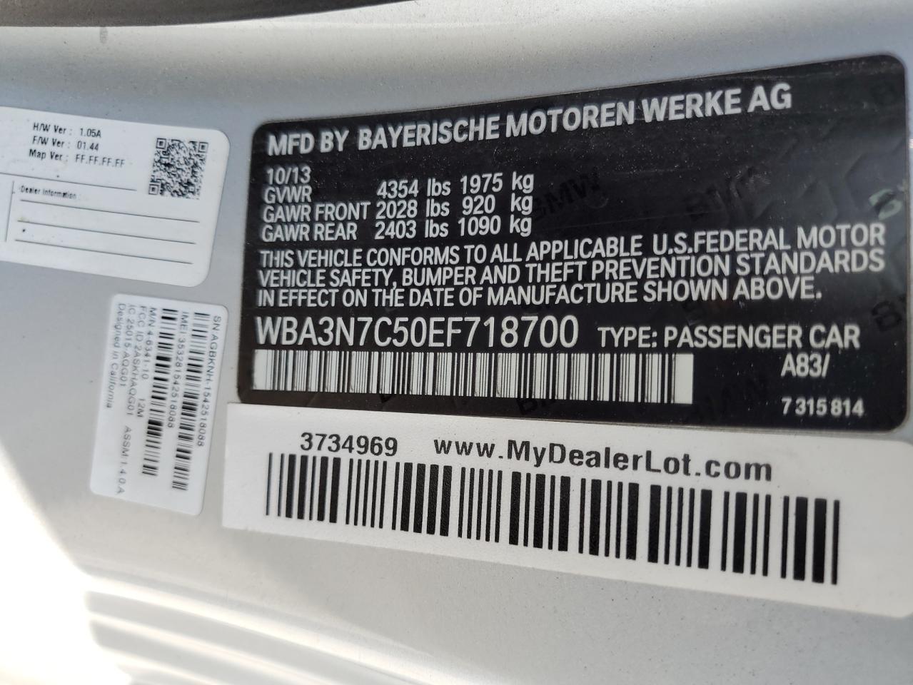 2014 BMW 428 I VIN: WBA3N7C50EF718700 Lot: 81856935