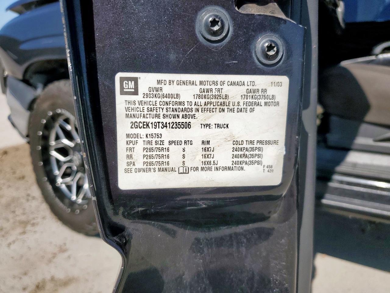 2003 Chevrolet Silverado K1500 VIN: 1GCEK19T73E258543 Lot: 81866025