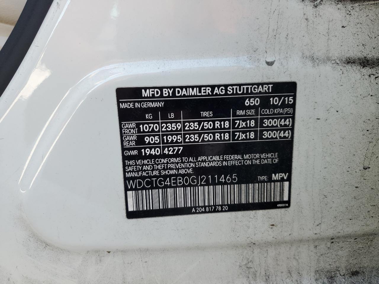 2016 Mercedes-Benz Gla 250 VIN: WDCTG4EB0GJ211465 Lot: 70892955