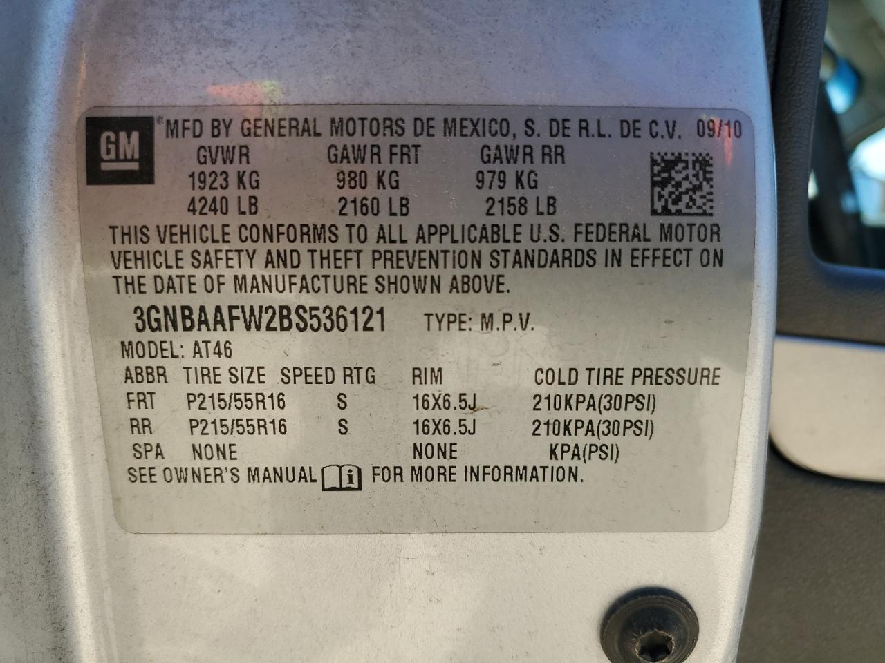 2011 Chevrolet Hhr Ls VIN: 3GNBAAFW2BS536121 Lot: 81178015