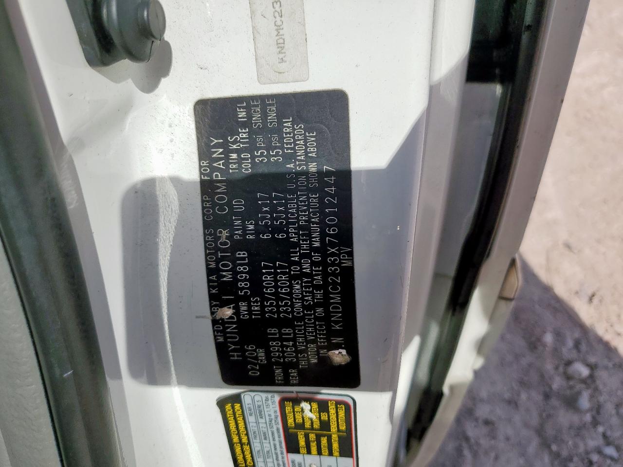 2007 Hyundai Entourage VIN: KNDMC233X76012447 Lot: 81845985