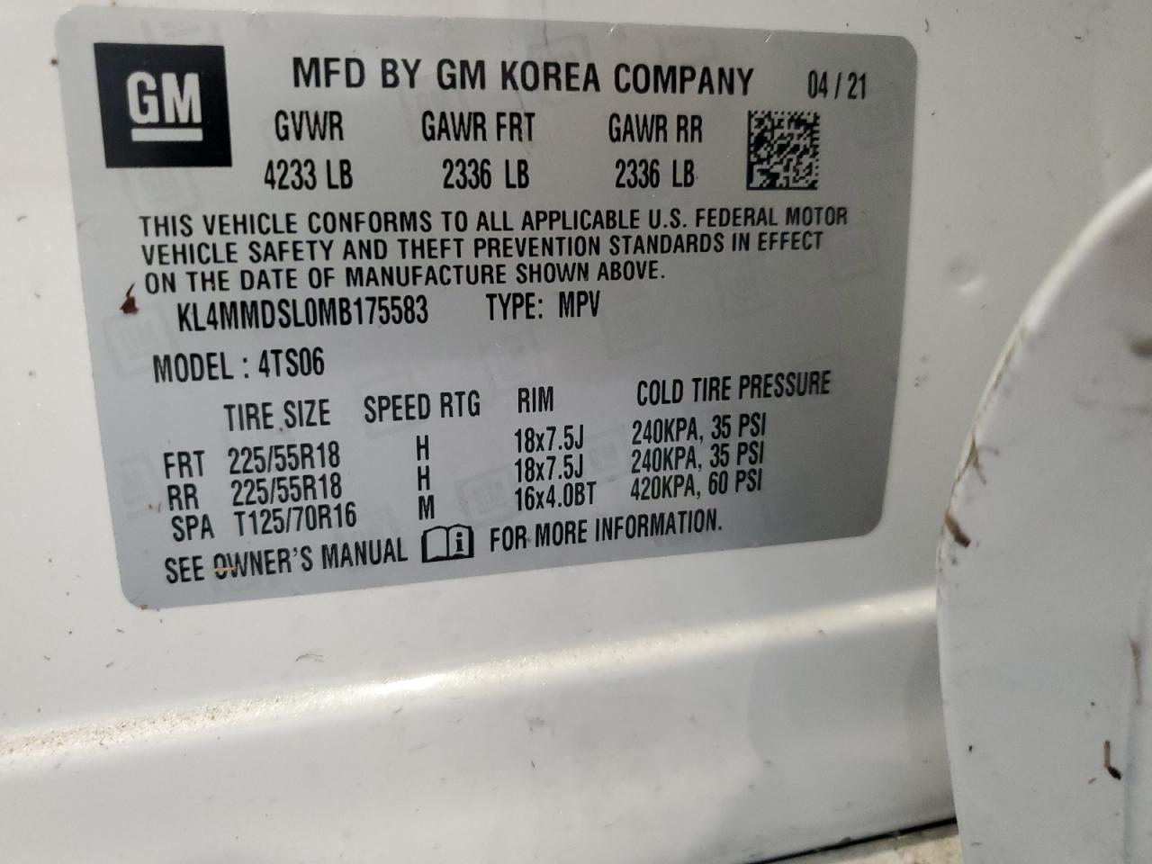 2021 Buick Encore Gx Select VIN: KL4MMDSL0MB175583 Lot: 70901125