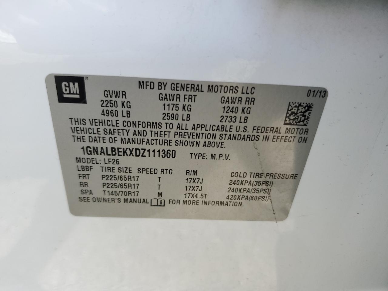 2013 Chevrolet Equinox Ls VIN: 1GNALBEKXDZ111360 Lot: 81742445