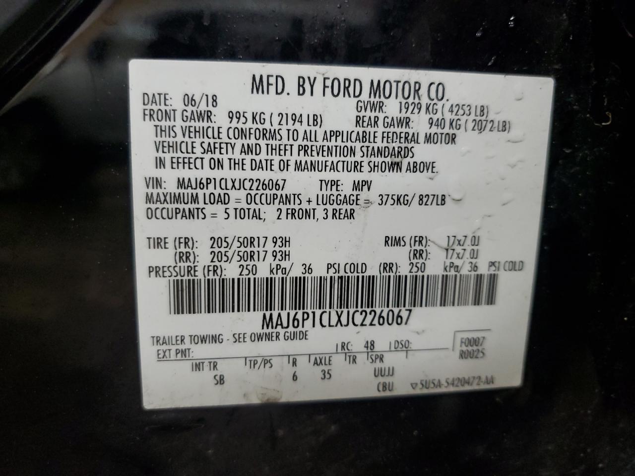 2018 Ford Ecosport Ses VIN: MAJ6P1CLXJC226067 Lot: 80839125