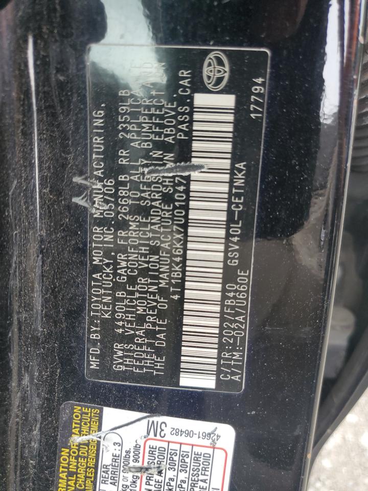 2007 Toyota Camry Le VIN: 4T1BK46KX7U010472 Lot: 81648065