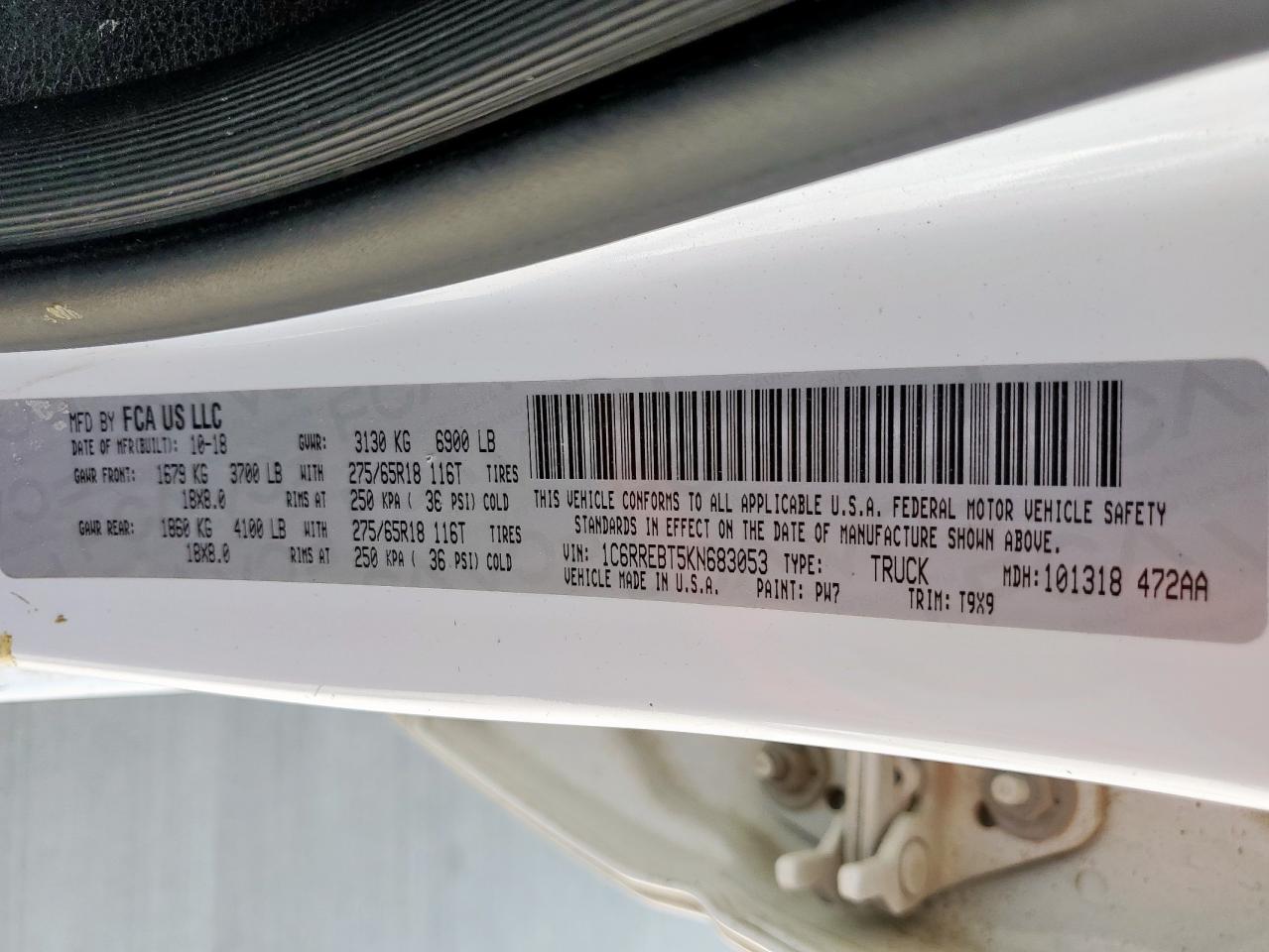 2019 Ram 1500 Big Horn/Lone Star VIN: 1C6RREBT5KN683053 Lot: 81228725