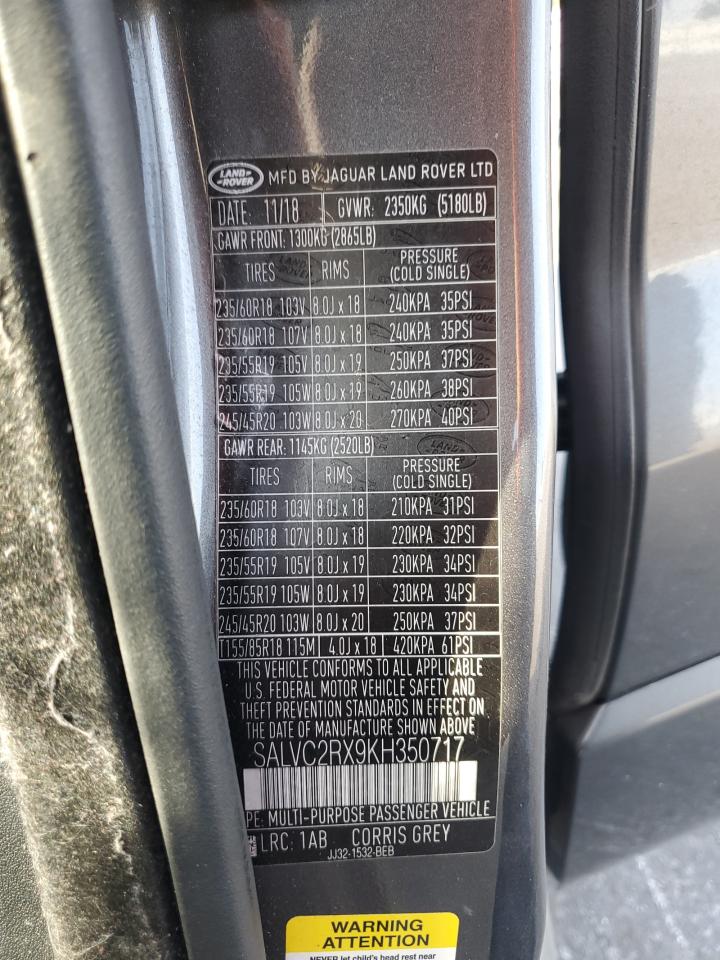 2019 Land Rover Range Rover Evoque Landmark Edition VIN: SALVC2RX9KH350717 Lot: 81793445