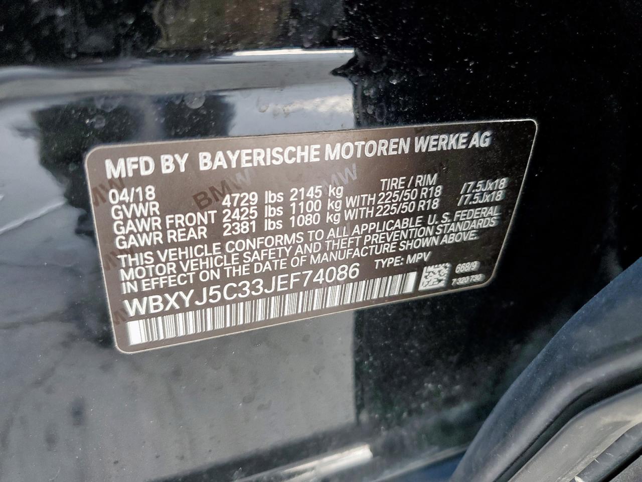 2018 BMW X2 xDrive28I VIN: WBXYJ5C33JEF74086 Lot: 72099625