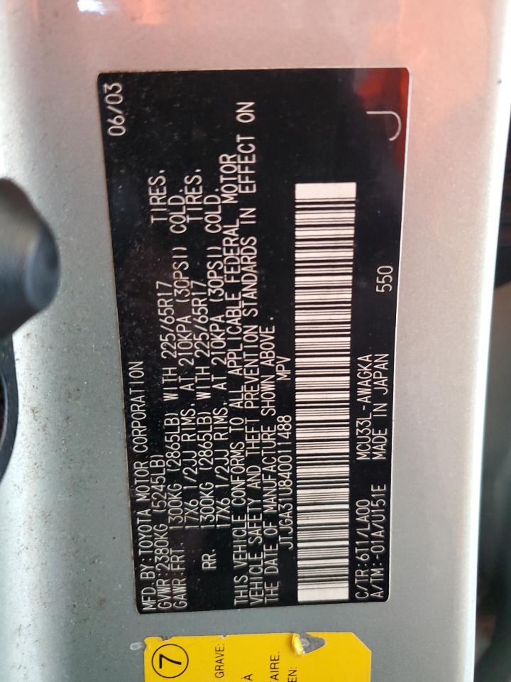 2004 Lexus Rx 330 VIN: JTJGA31U840011488 Lot: 81759585