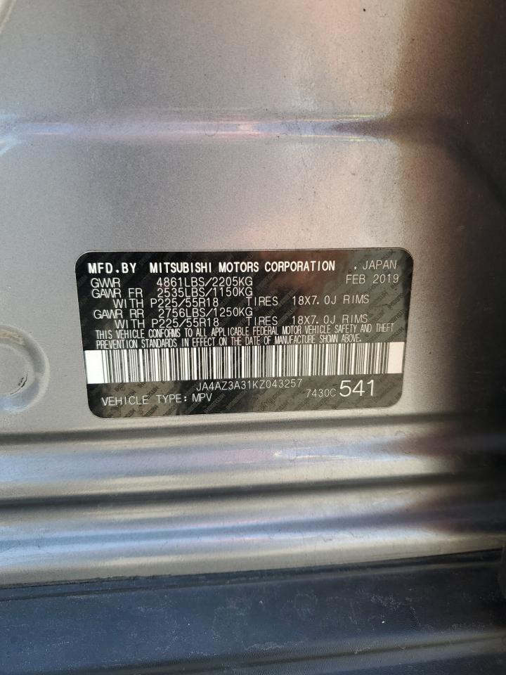 2019 Mitsubishi Outlander Se VIN: JA4AZ3A31KZ043257 Lot: 80670335
