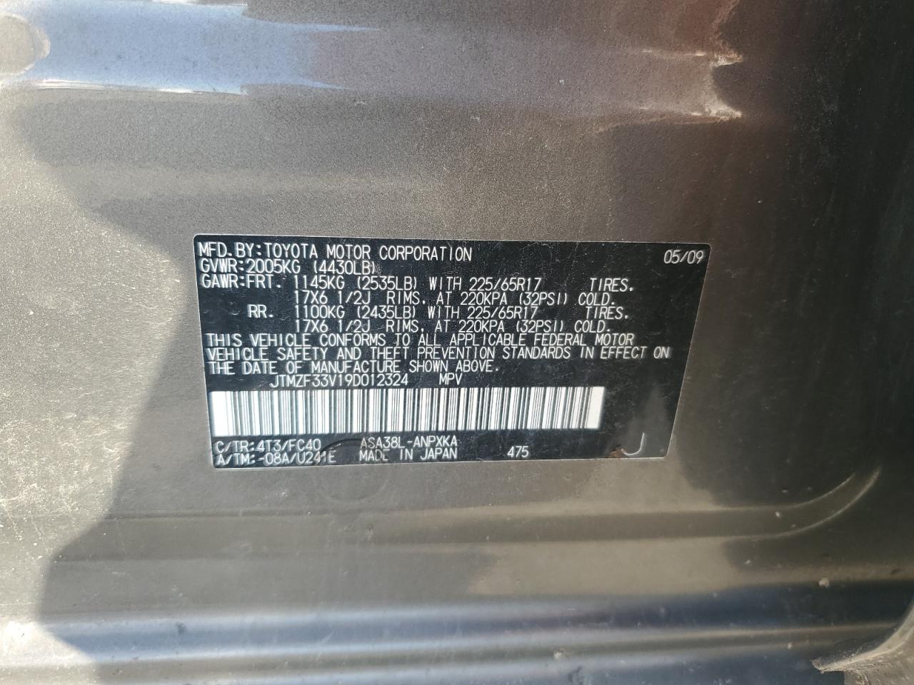 2009 Toyota Rav4 VIN: JTMZF33V19D012324 Lot: 71407235