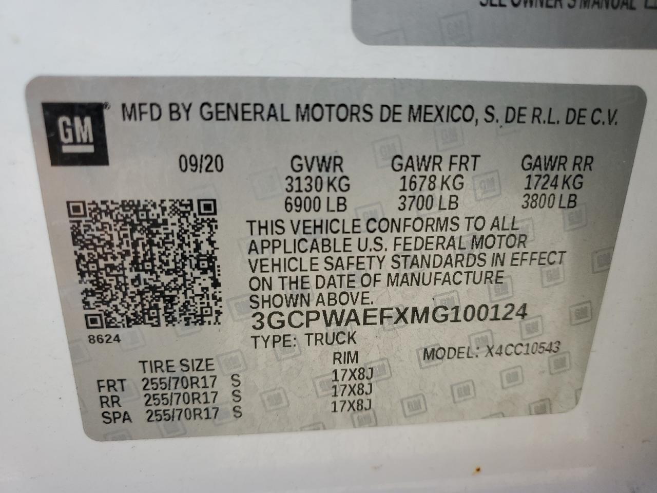 2021 Chevrolet Silverado C1500 VIN: 3GCPWAEFXMG100124 Lot: 81391525