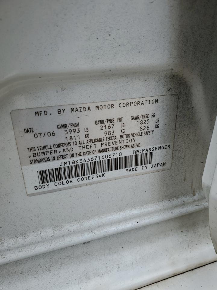 2007 Mazda 3 Hatchback VIN: JM1BK343671606710 Lot: 80149855