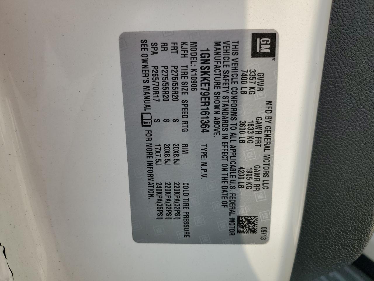 2014 Chevrolet Suburban K1500 Ltz VIN: 1GNSKKE79ER161364 Lot: 81703945