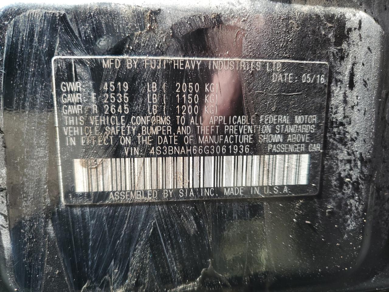 2016 Subaru Legacy 2.5I Premium VIN: 4S3BNAH66G3061936 Lot: 71122555