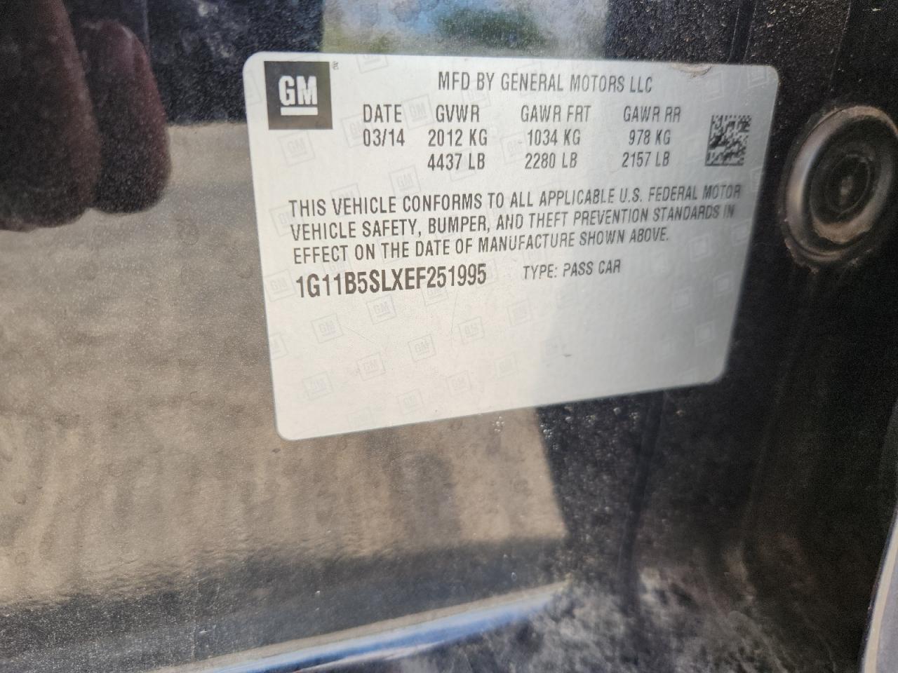 2014 Chevrolet Malibu Ls VIN: 1G11B5SLXEF251995 Lot: 71542835