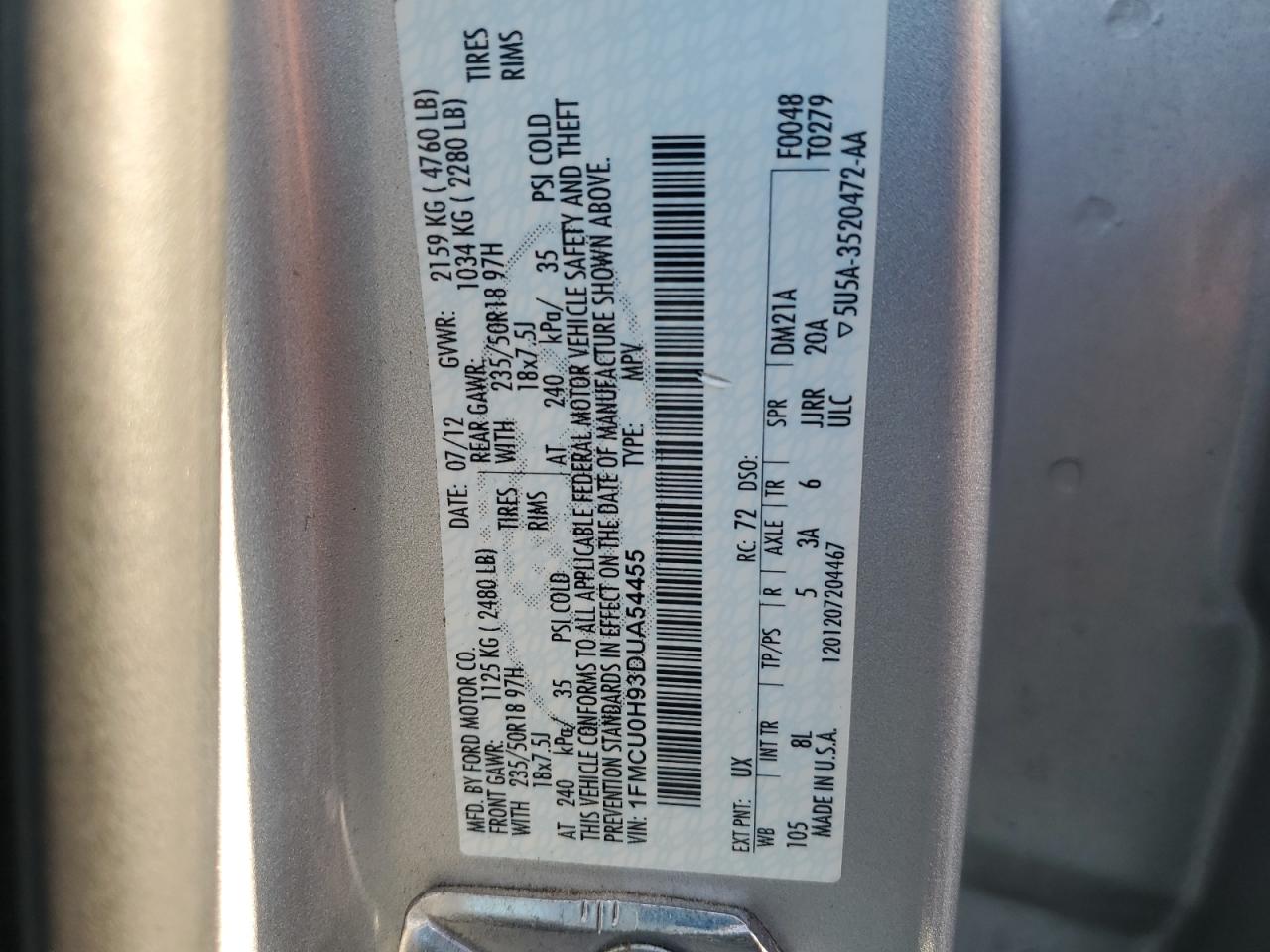 2013 Ford Escape Sel VIN: 1FMCU0H93DUA54455 Lot: 80996845