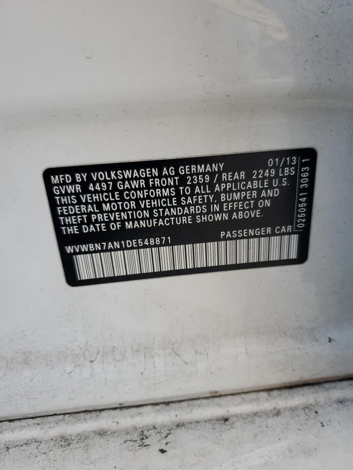 2013 Volkswagen Cc Sport VIN: WVWBN7AN1DE548871 Lot: 80839415
