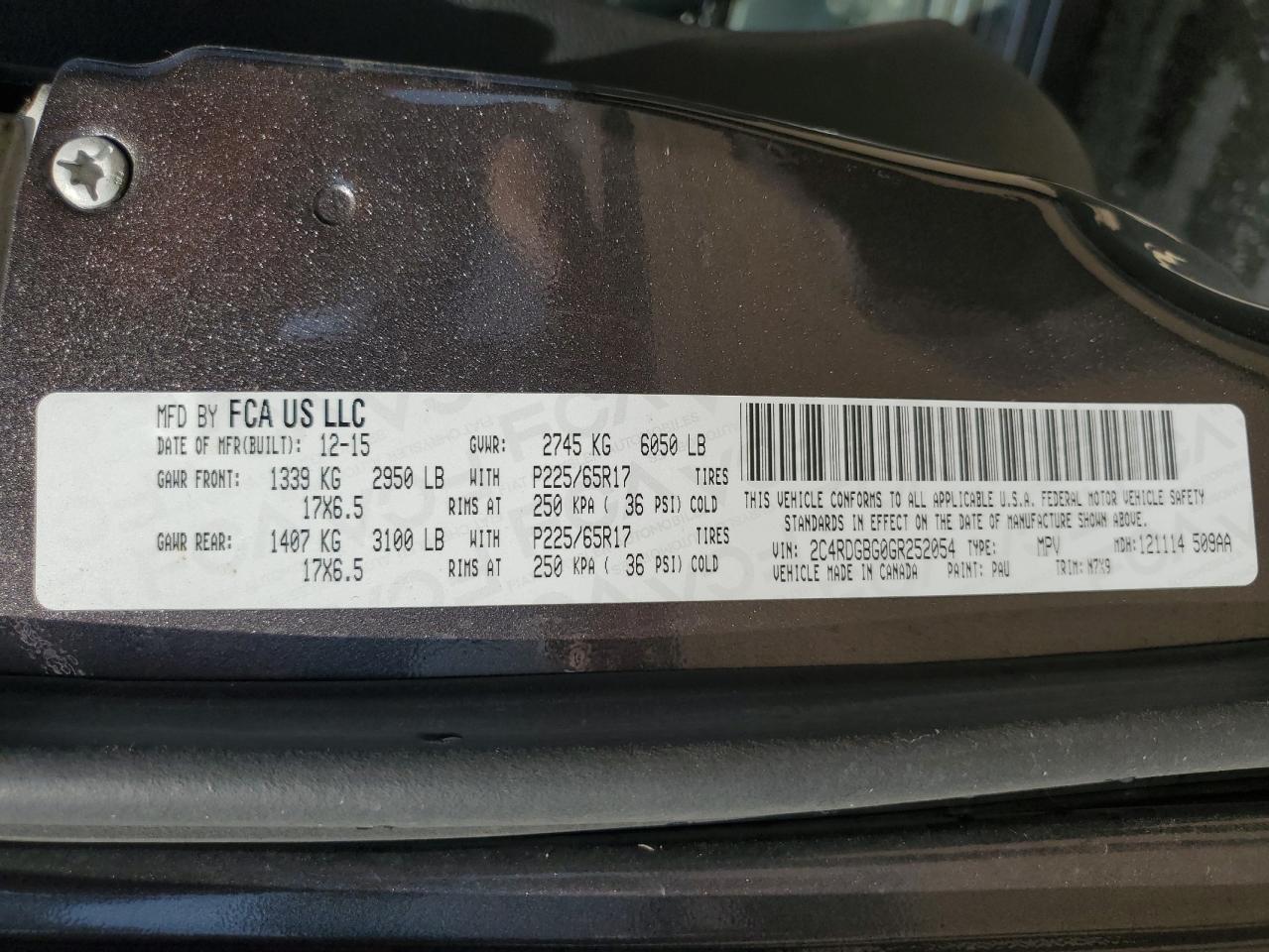 2016 Dodge Grand Caravan Se VIN: 2C4RDGBG0GR252054 Lot: 71838825