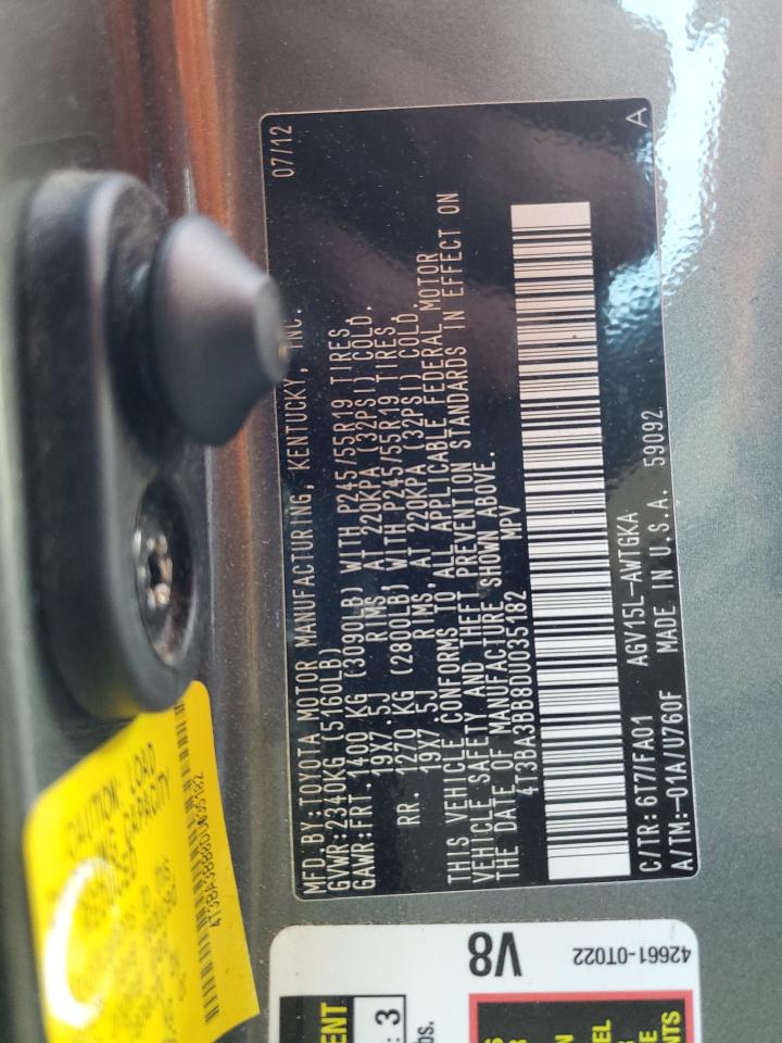 2013 Toyota Venza Le VIN: 4T3BA3BB8DU035182 Lot: 71951755