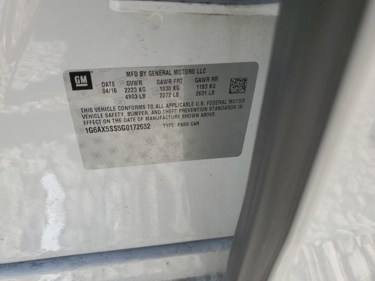 2016 Cadillac Cts Luxury Collection VIN: 1G6AX5SS5G0172632 Lot: 81917855