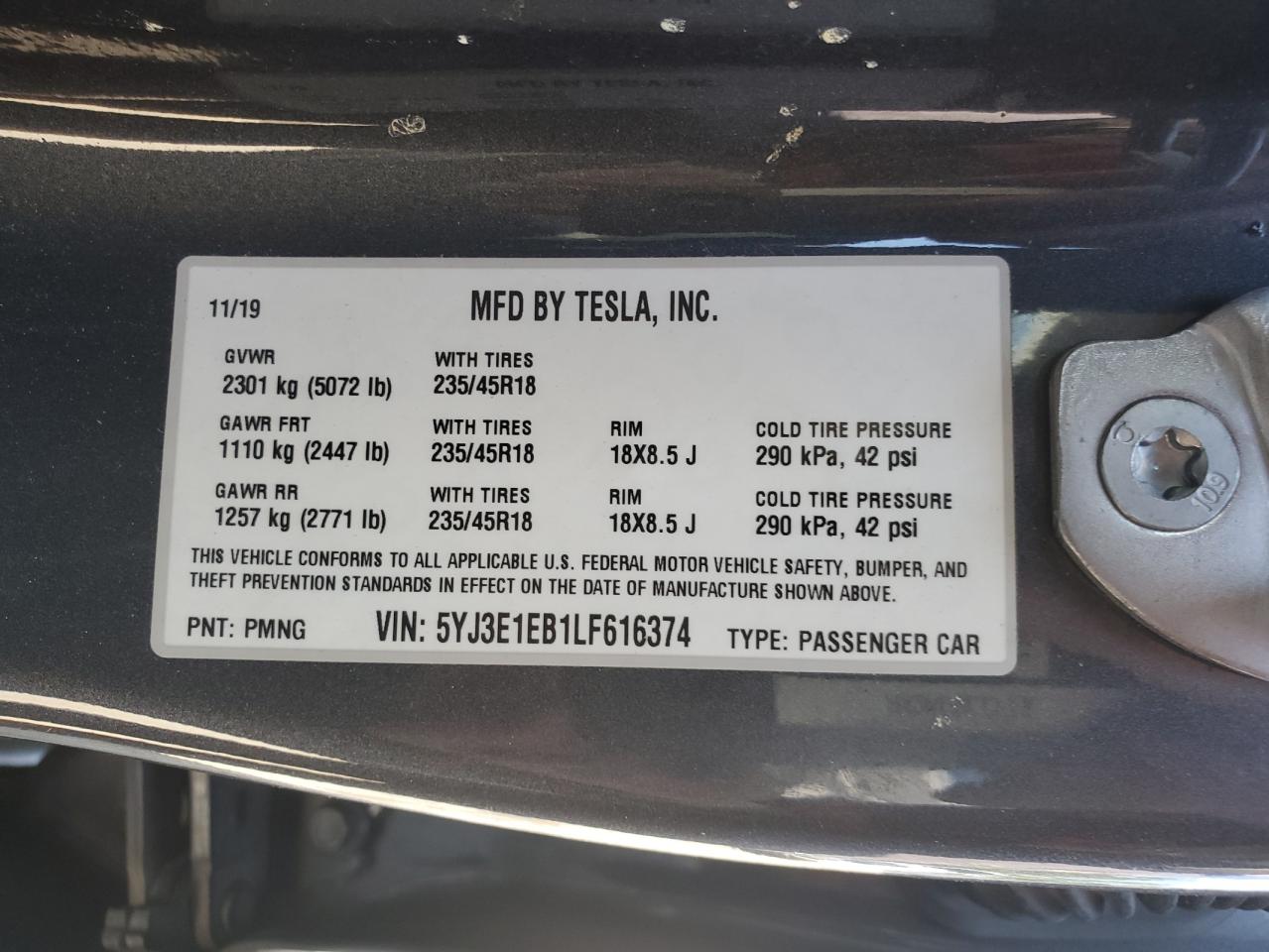 2020 Tesla Model 3 VIN: 5YJ3E1EB1LF616374 Lot: 80056525