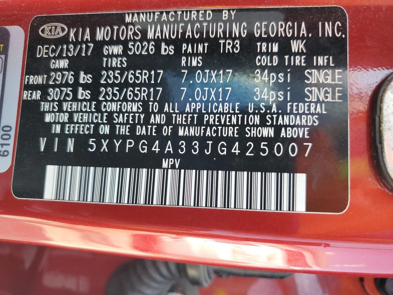 2018 Kia Sorento Lx VIN: 5XYPG4A33JG425007 Lot: 84290835