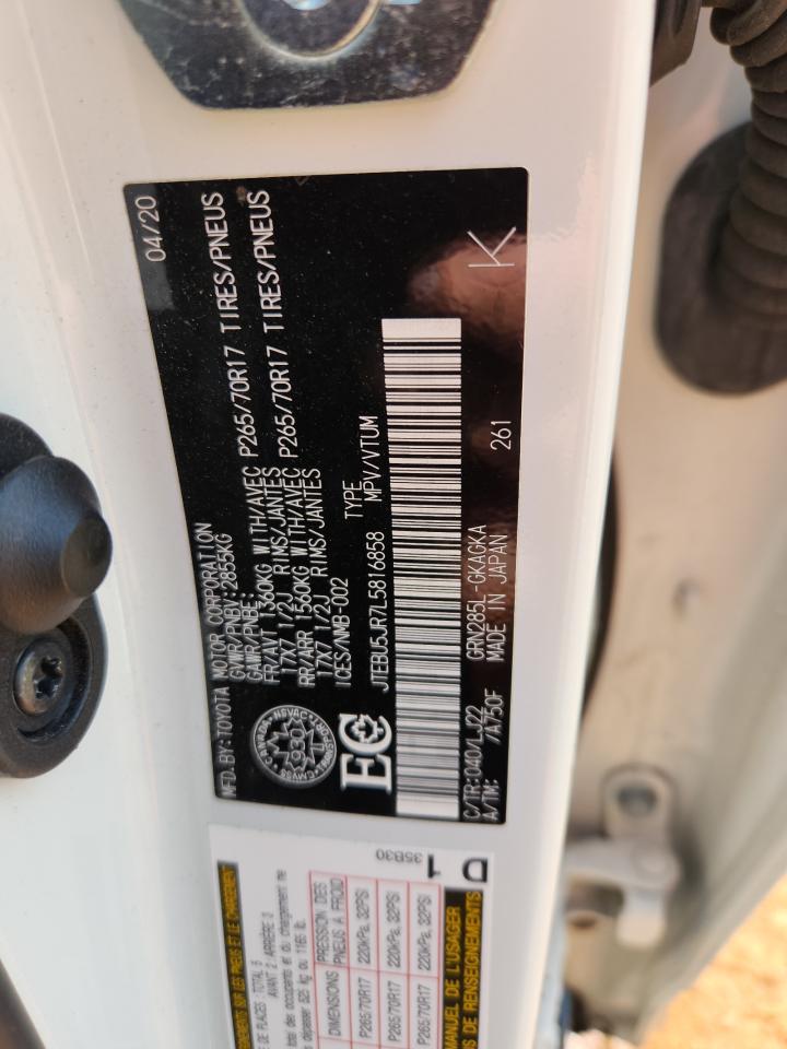 2020 Toyota 4Runner Sr5/Sr5 Premium VIN: JTEBU5JR7L5816858 Lot: 72018615