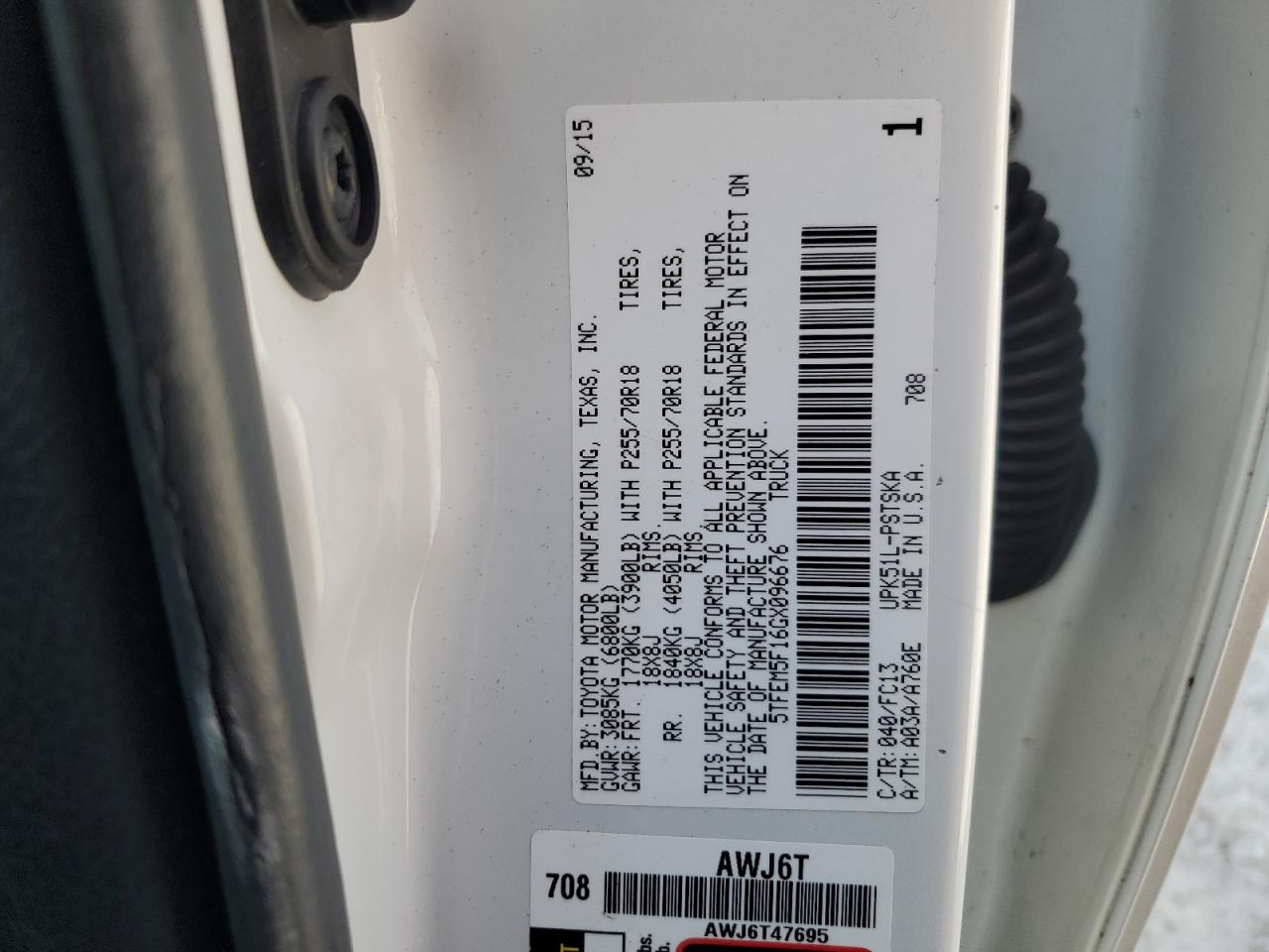 2016 Toyota Tundra Crewmax Sr5 VIN: 5TFEM5F16GX096676 Lot: 81595555