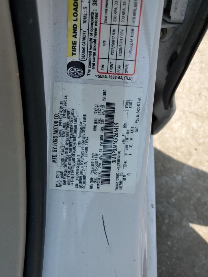 2012 Ford Fusion Sel VIN: 3FAHP0JA5CR266419 Lot: 71749825