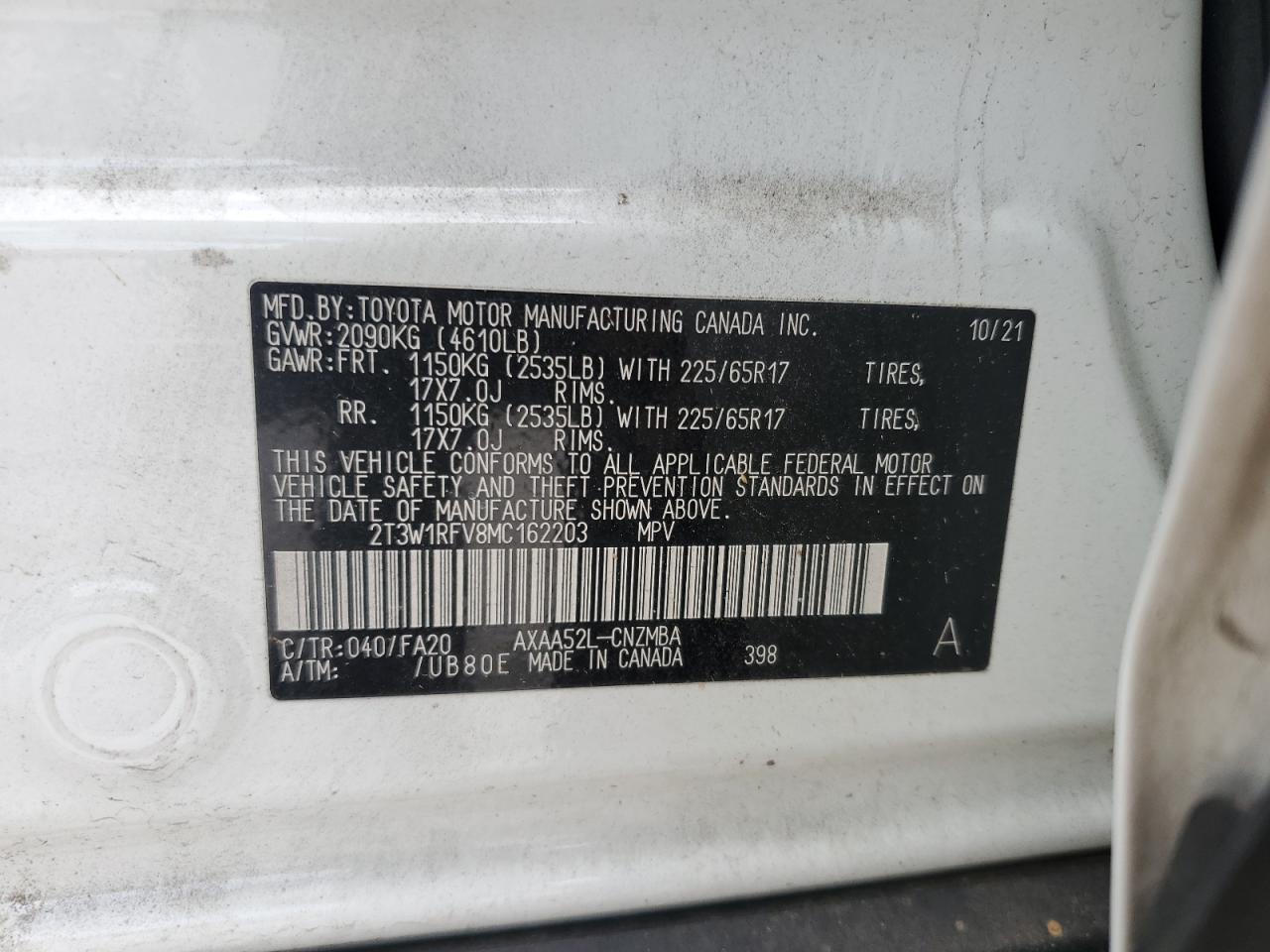 2021 Toyota Rav4 Xle VIN: 2T3W1RFV8MC162203 Lot: 82028795